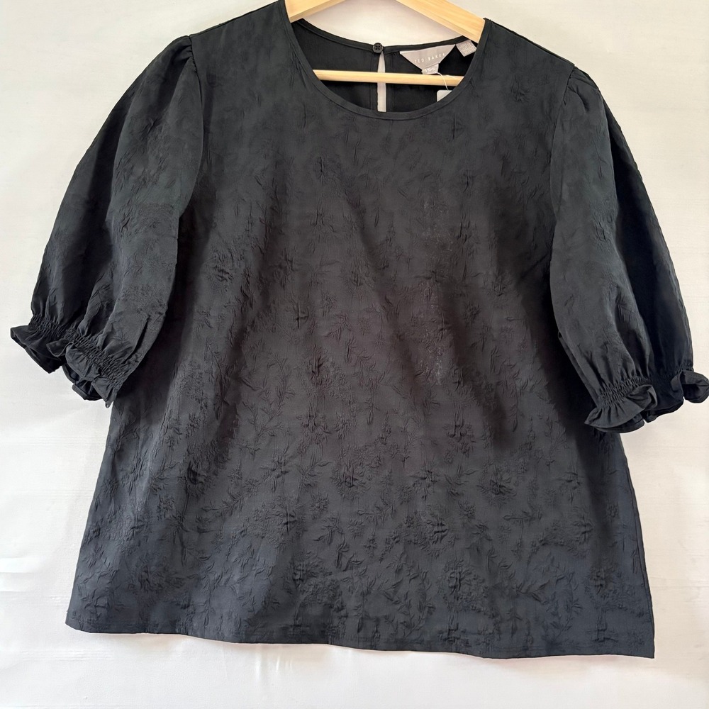 Ted Baker London Womens Black Floral Jacquard Puff Sleeve Blouse Top 1037380 XL